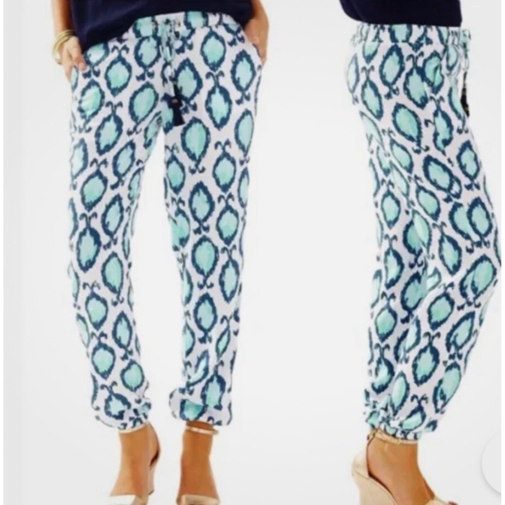 J14 Lilly Pulitzer Beach Loot Piper‎ Pants Joggers Pull On Tassels Womens